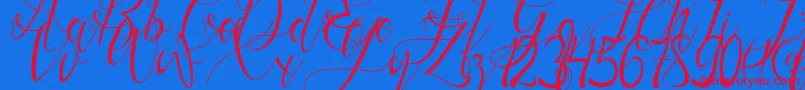 Gresthine-Schriftart – Rote Schriften auf blauem Hintergrund