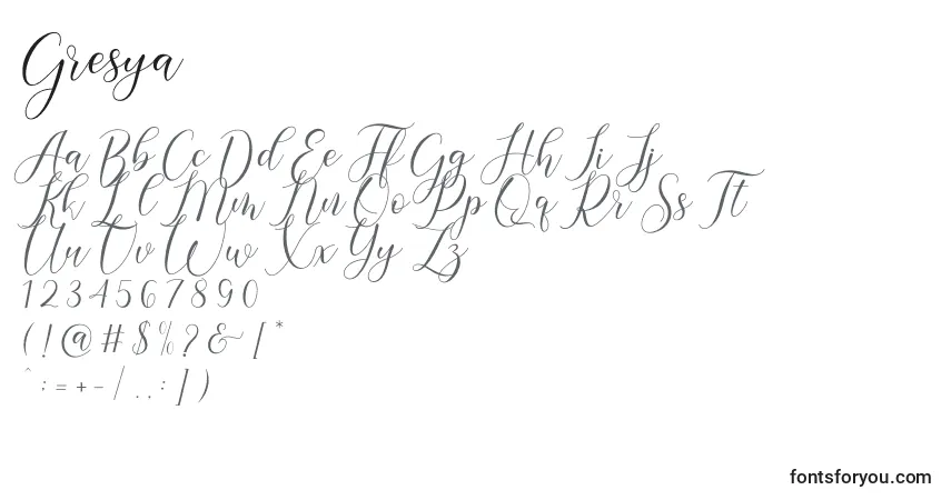 Schriftart Gresya – Alphabet, Zahlen, spezielle Symbole