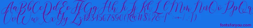 Gresya-Schriftart – Violette Schriften auf blauem Hintergrund