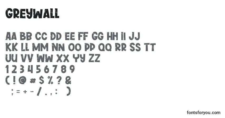 Schriftart Greywall (128568) – Alphabet, Zahlen, spezielle Symbole