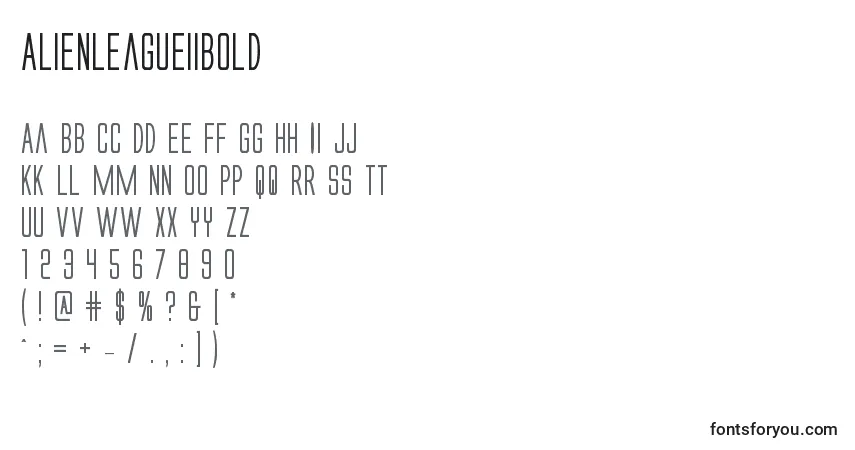 Schriftart Alienleagueiibold – Alphabet, Zahlen, spezielle Symbole