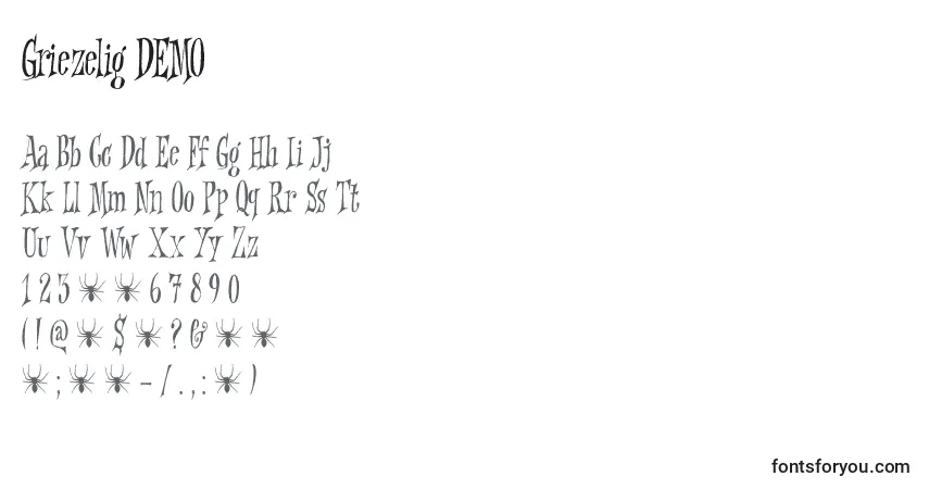 Шрифт Griezelig DEMO – алфавит, цифры, специальные символы
