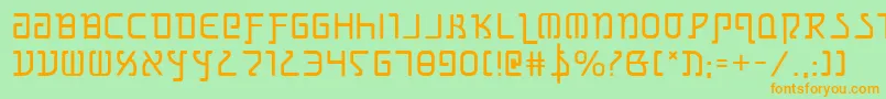 フォントgrimlord – オレンジの文字が緑の背景にあります。