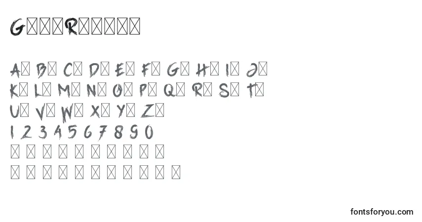 Schriftart GrimReaper – Alphabet, Zahlen, spezielle Symbole