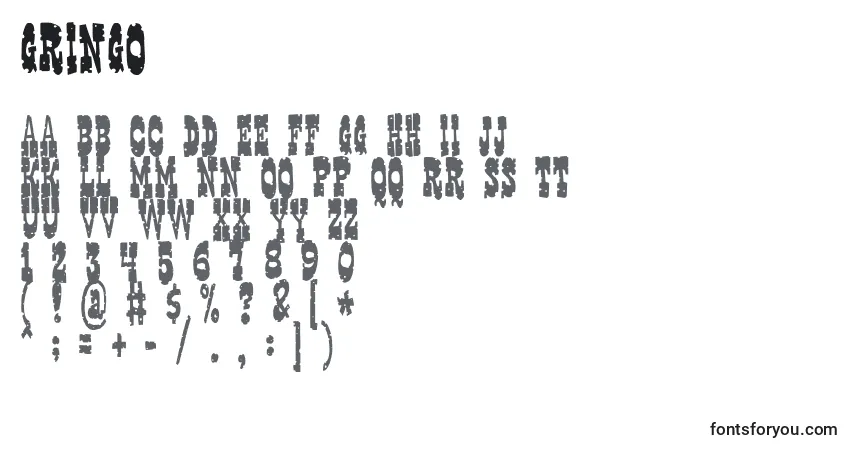 Шрифт Gringo (128576) – алфавит, цифры, специальные символы