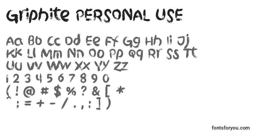 Schriftart Griphite PERSONAL USE – Alphabet, Zahlen, spezielle Symbole