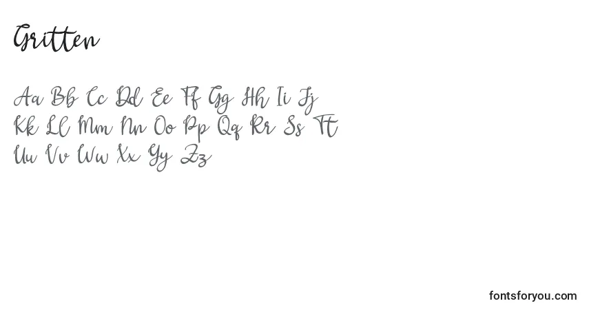 Czcionka Gritten – alfabet, cyfry, specjalne znaki