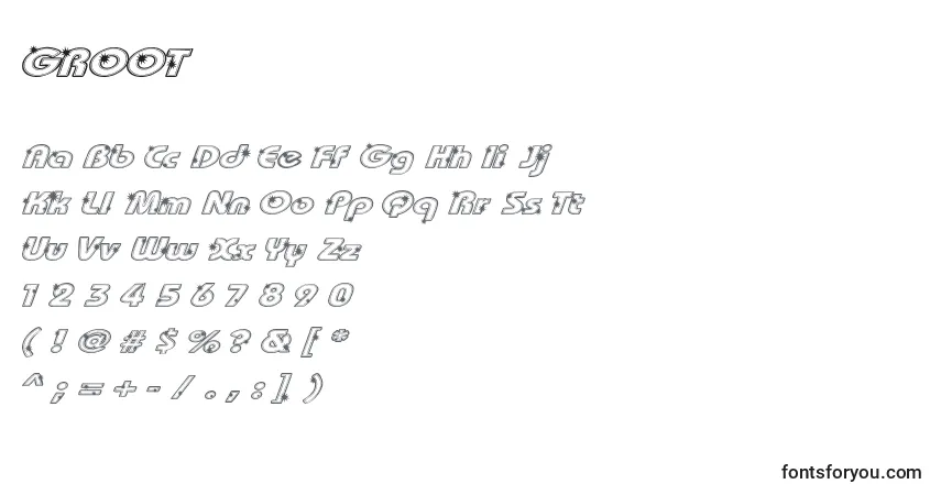 Шрифт GROOT    (128588) – алфавит, цифры, специальные символы