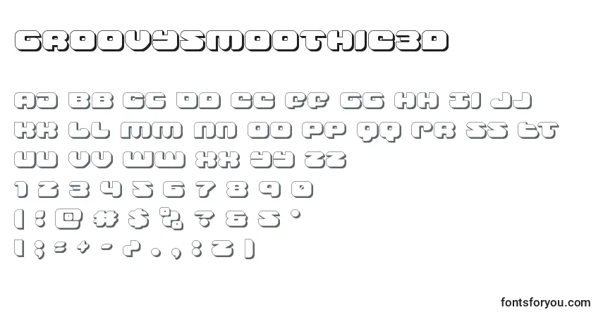 Czcionka Groovysmoothie3d – alfabet, cyfry, specjalne znaki
