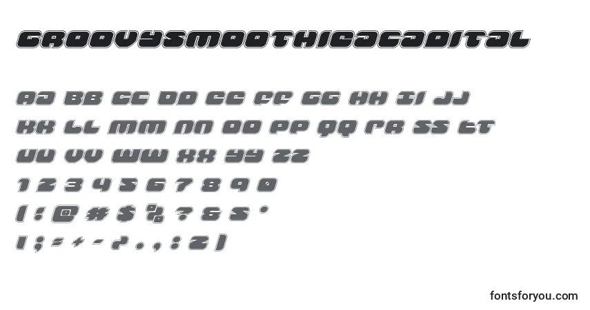 A fonte Groovysmoothieacadital – alfabeto, números, caracteres especiais