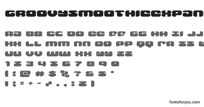A fonte Groovysmoothieexpand – alfabeto, números, caracteres especiais