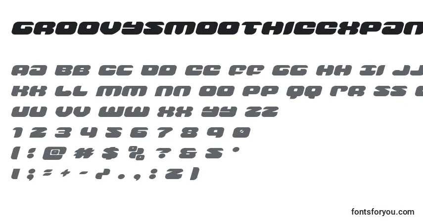 Schriftart Groovysmoothieexpandital – Alphabet, Zahlen, spezielle Symbole