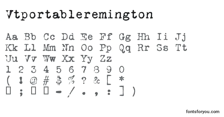 Schriftart Vtportableremington – Alphabet, Zahlen, spezielle Symbole