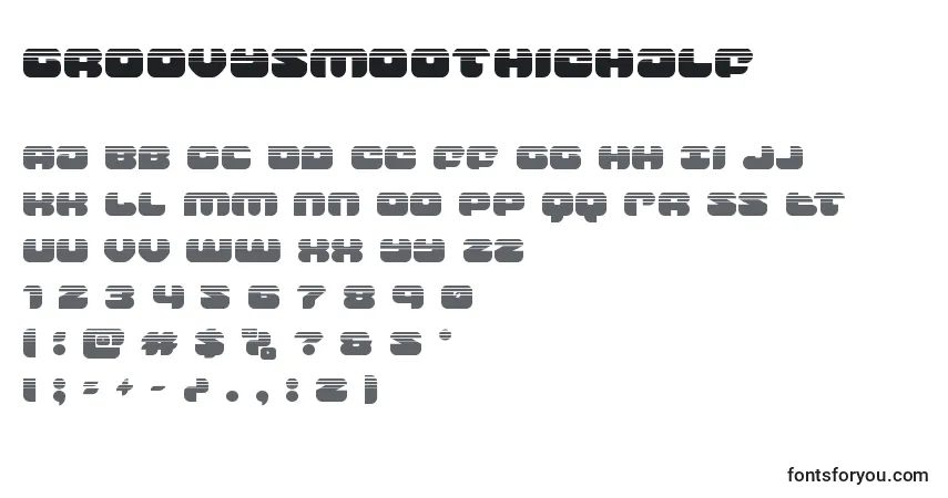 Czcionka Groovysmoothiehalf – alfabet, cyfry, specjalne znaki