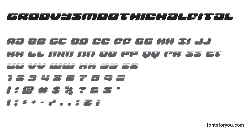 A fonte Groovysmoothiehalfital – alfabeto, números, caracteres especiais