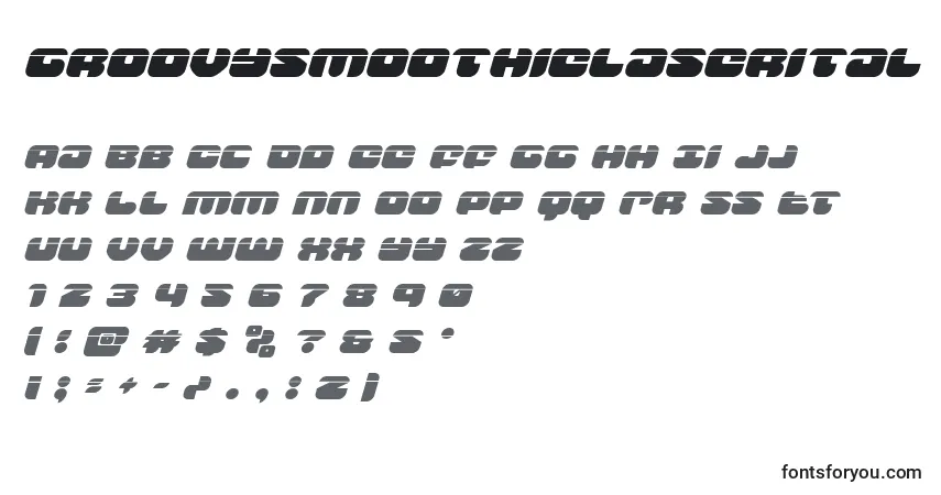 Schriftart Groovysmoothielaserital – Alphabet, Zahlen, spezielle Symbole