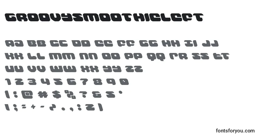 Czcionka Groovysmoothieleft – alfabet, cyfry, specjalne znaki