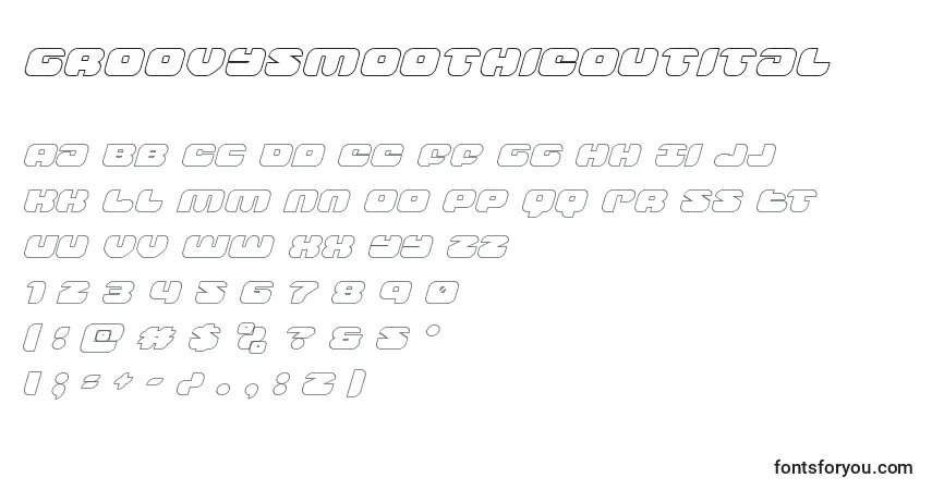 Czcionka Groovysmoothieoutital – alfabet, cyfry, specjalne znaki