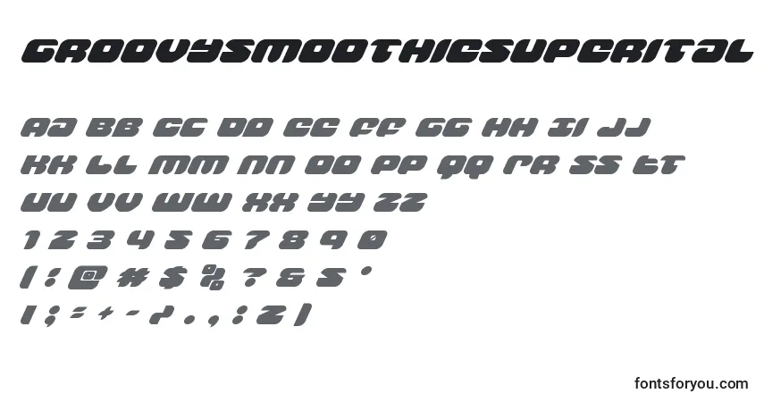 Шрифт Groovysmoothiesuperital – алфавит, цифры, специальные символы