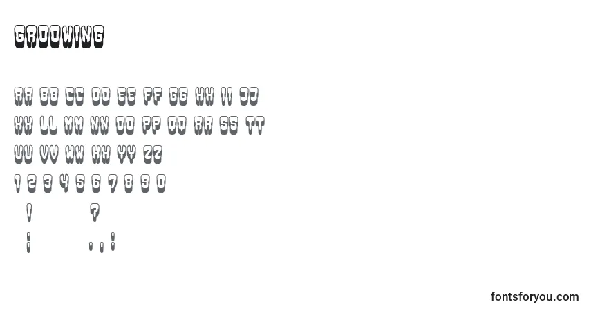 Czcionka Groowing – alfabet, cyfry, specjalne znaki