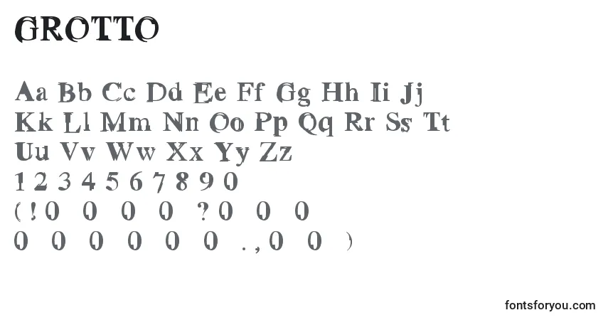 A fonte GROTTO (128628) – alfabeto, números, caracteres especiais