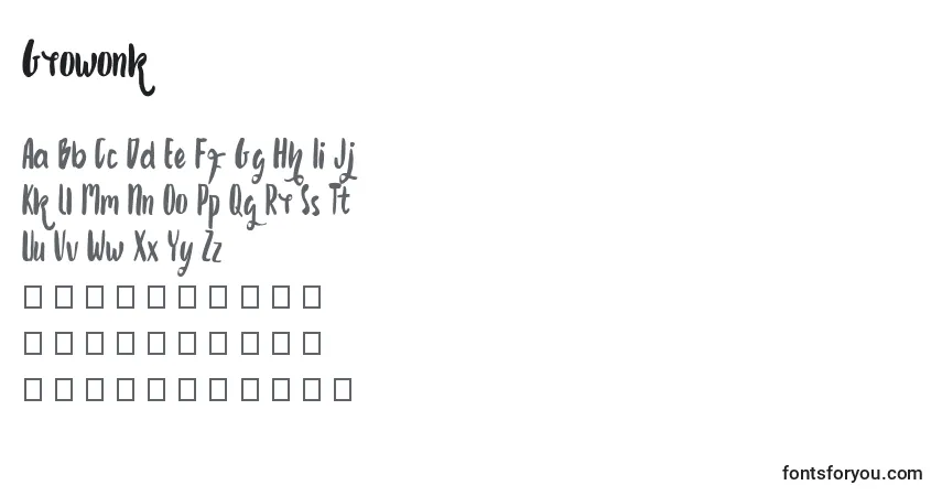 Czcionka Growonk – alfabet, cyfry, specjalne znaki