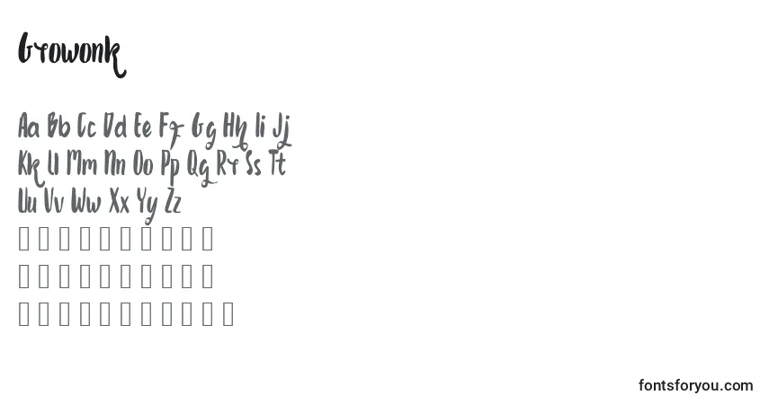 Schriftart Growonk (128631) – Alphabet, Zahlen, spezielle Symbole