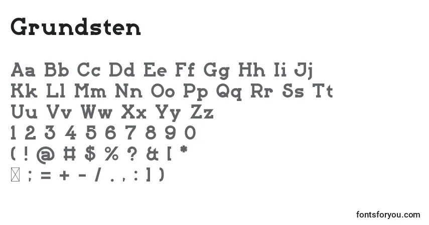 Czcionka Grundsten – alfabet, cyfry, specjalne znaki