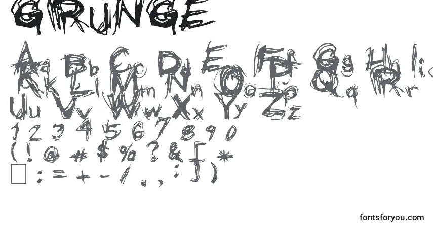 A fonte GRUNGE (128636) – alfabeto, números, caracteres especiais