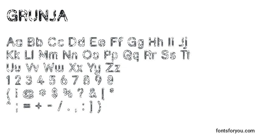 GRUNJA   (128638)-fontti – aakkoset, numerot, erikoismerkit