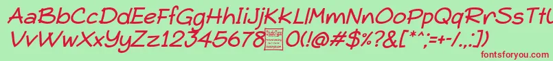 TypoComicaItalicDemo Font – Red Fonts on Green Background