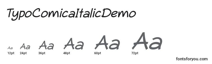 Размеры шрифта TypoComicaItalicDemo