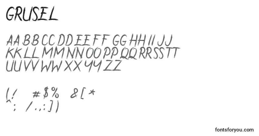 Шрифт Grusel – алфавит, цифры, специальные символы