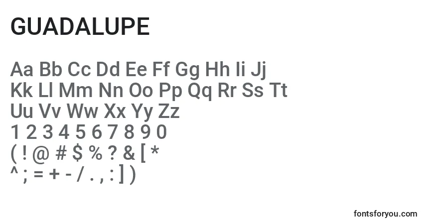 A fonte GUADALUPE (128647) – alfabeto, números, caracteres especiais