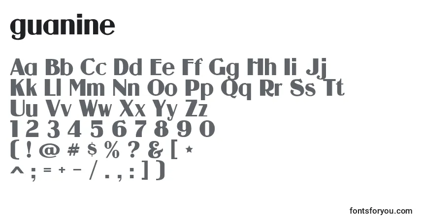Czcionka Guanine (128648) – alfabet, cyfry, specjalne znaki