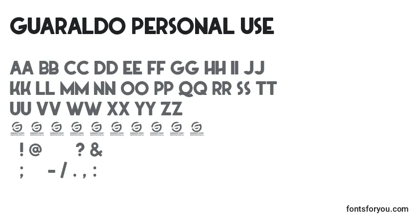 Schriftart GUARALDO PERSONAL USE – Alphabet, Zahlen, spezielle Symbole