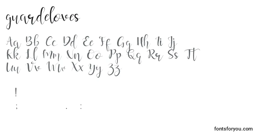 Schriftart Guardeloves – Alphabet, Zahlen, spezielle Symbole