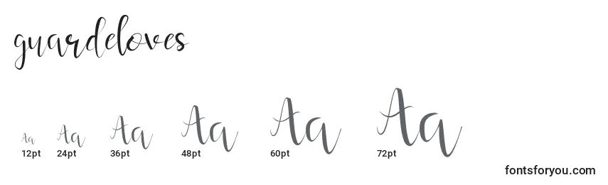 Größen der Schriftart Guardeloves