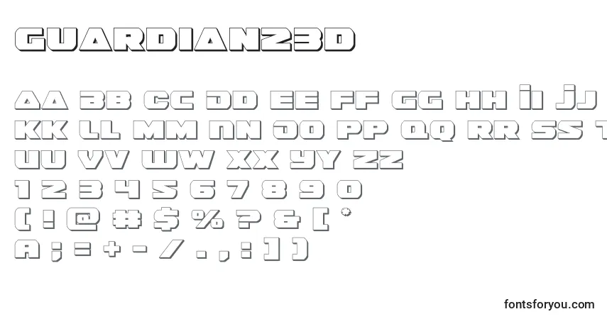 Schriftart Guardian23d (128653) – Alphabet, Zahlen, spezielle Symbole