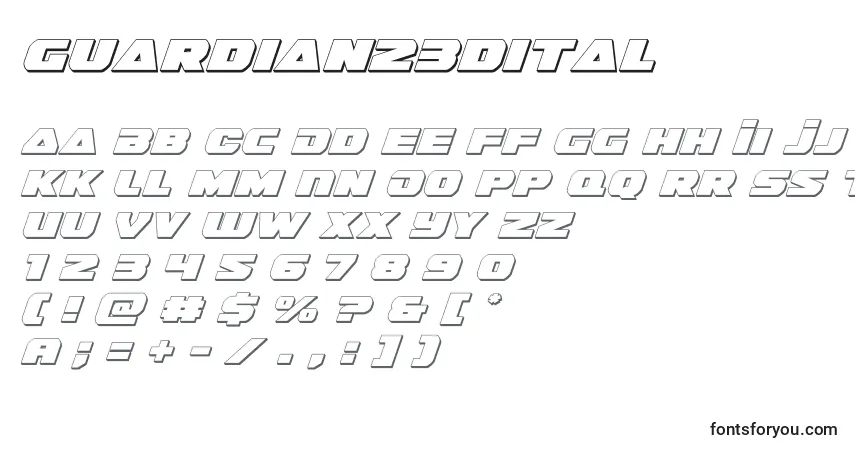Шрифт Guardian23dital (128655) – алфавит, цифры, специальные символы