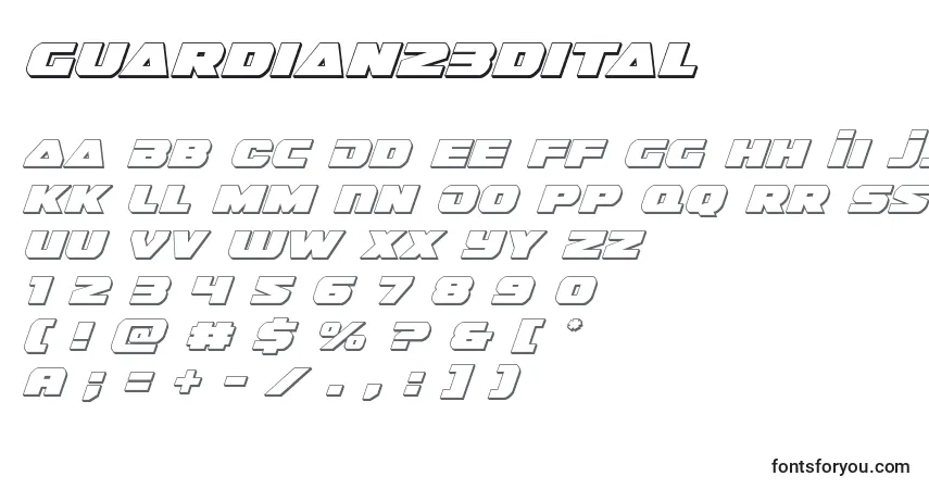 Czcionka Guardian23dital (128656) – alfabet, cyfry, specjalne znaki