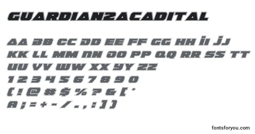 Czcionka Guardian2acadital (128659) – alfabet, cyfry, specjalne znaki