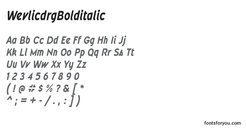 A fonte WevlicdrgBolditalic – alfabeto, números, caracteres especiais