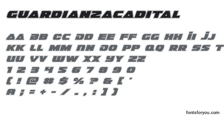 A fonte Guardian2acadital (128660) – alfabeto, números, caracteres especiais