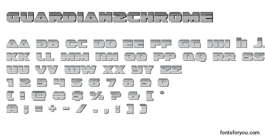 Schriftart Guardian2chrome (128662) – Alphabet, Zahlen, spezielle Symbole