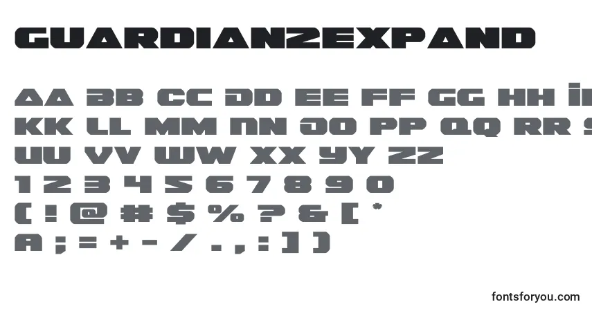 Шрифт Guardian2expand (128669) – алфавит, цифры, специальные символы