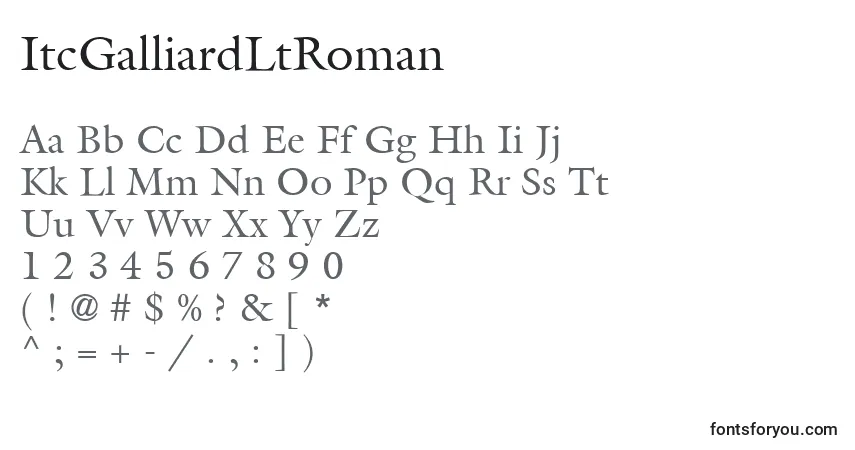 Czcionka ItcGalliardLtRoman – alfabet, cyfry, specjalne znaki
