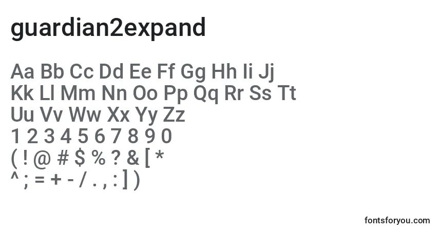 Шрифт Guardian2expand (128670) – алфавит, цифры, специальные символы