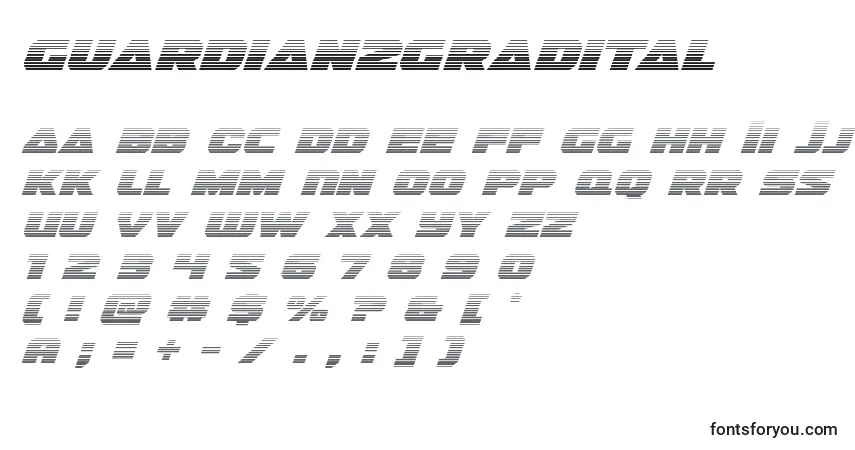 Schriftart Guardian2gradital (128676) – Alphabet, Zahlen, spezielle Symbole
