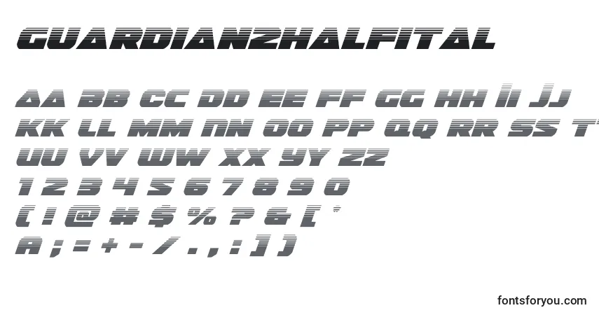 Czcionka Guardian2halfital (128679) – alfabet, cyfry, specjalne znaki
